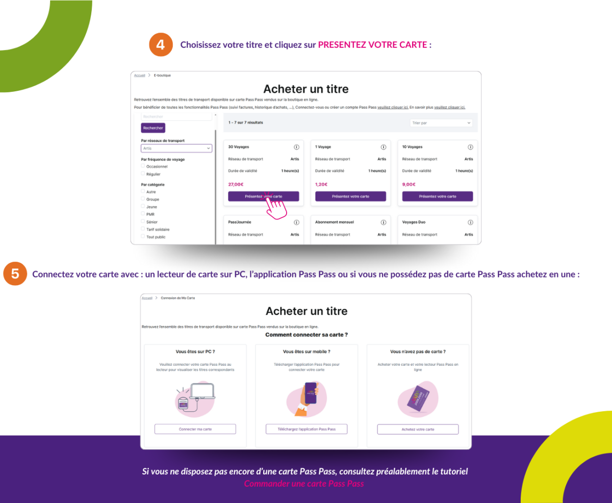 Commander des titres de transport en mode lecture de carte
