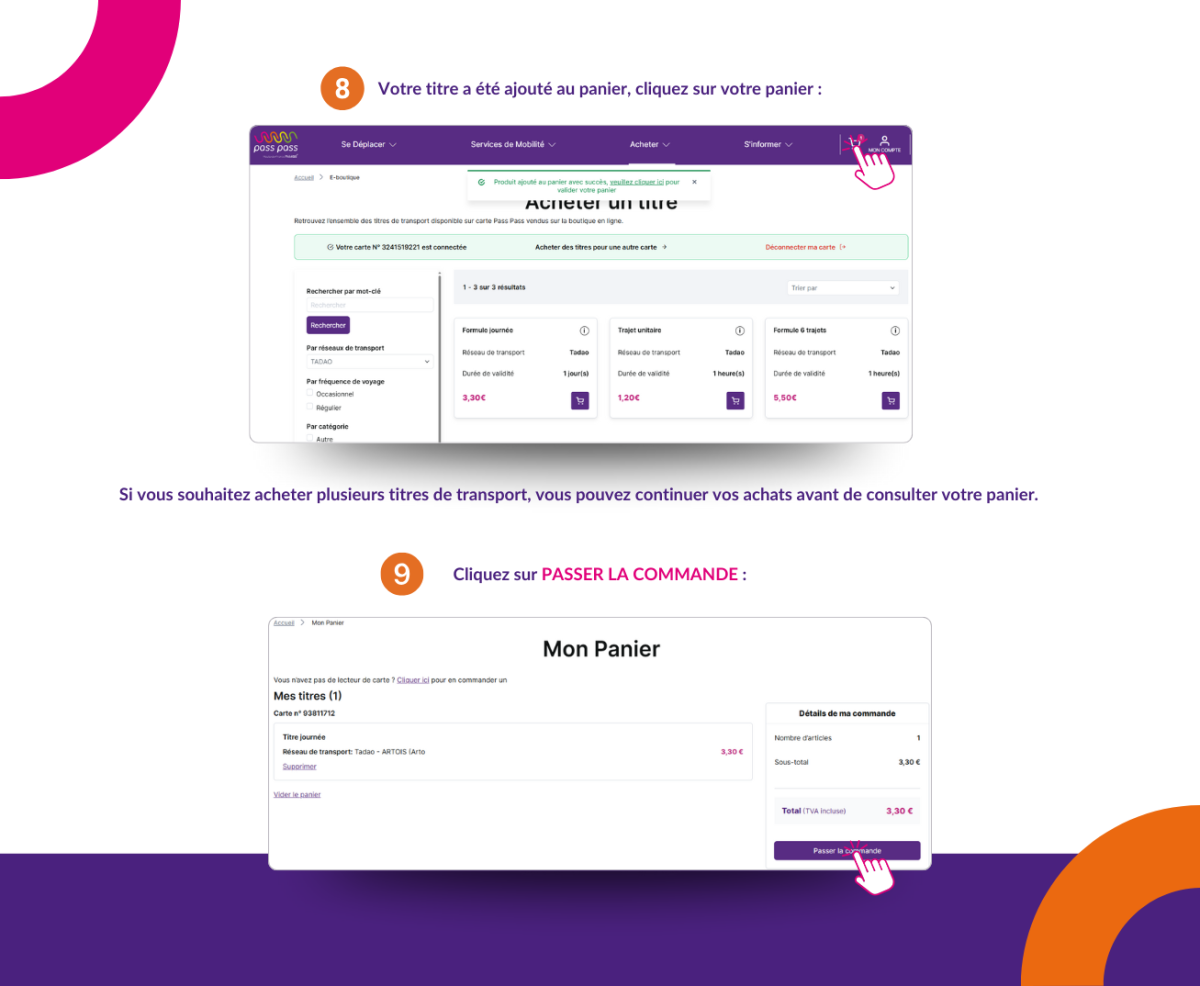 Commander des titres de transport en mode  connecté à un compte Pass Pass