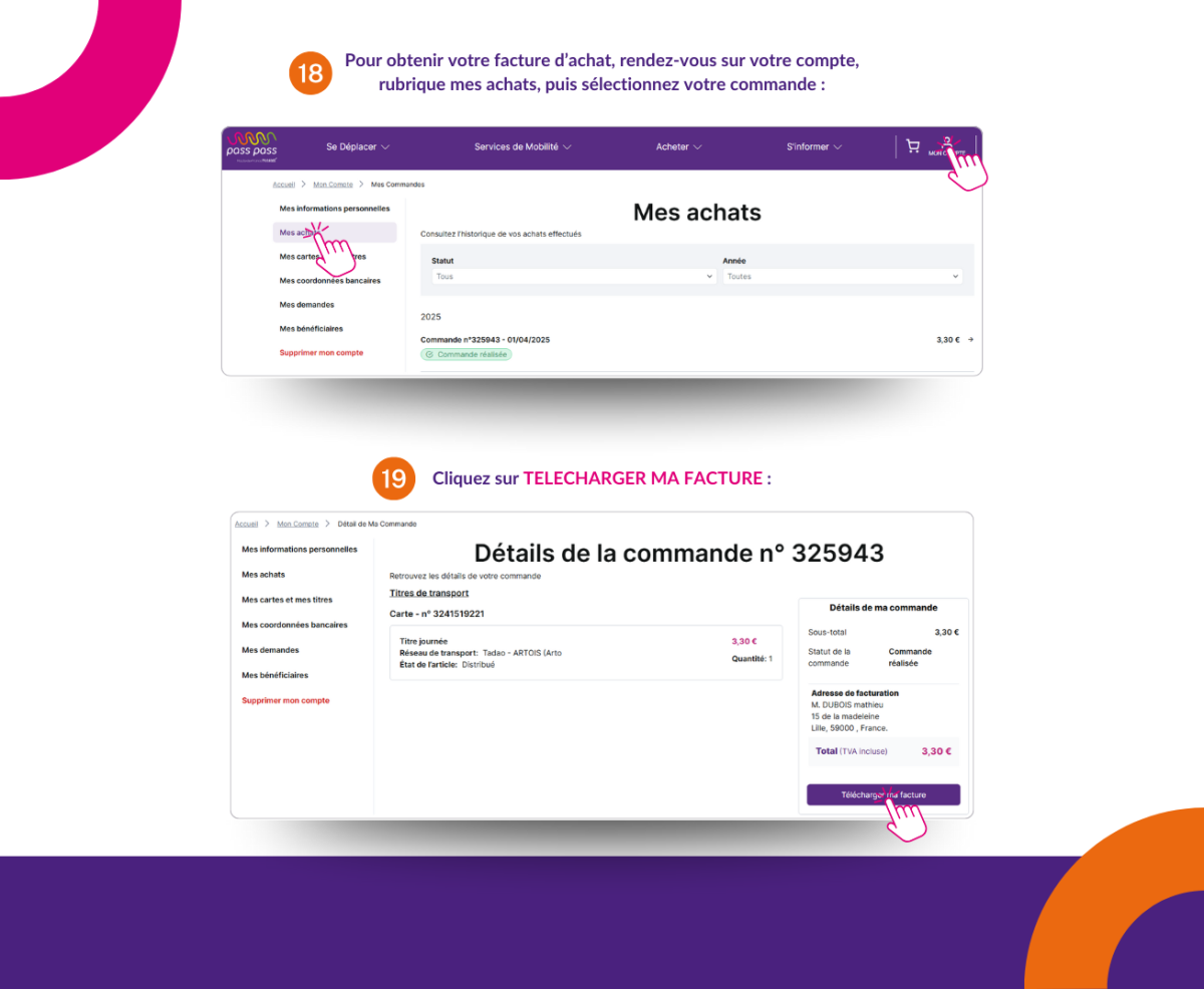 Commander des titres de transport en mode  connecté à un compte Pass Pass